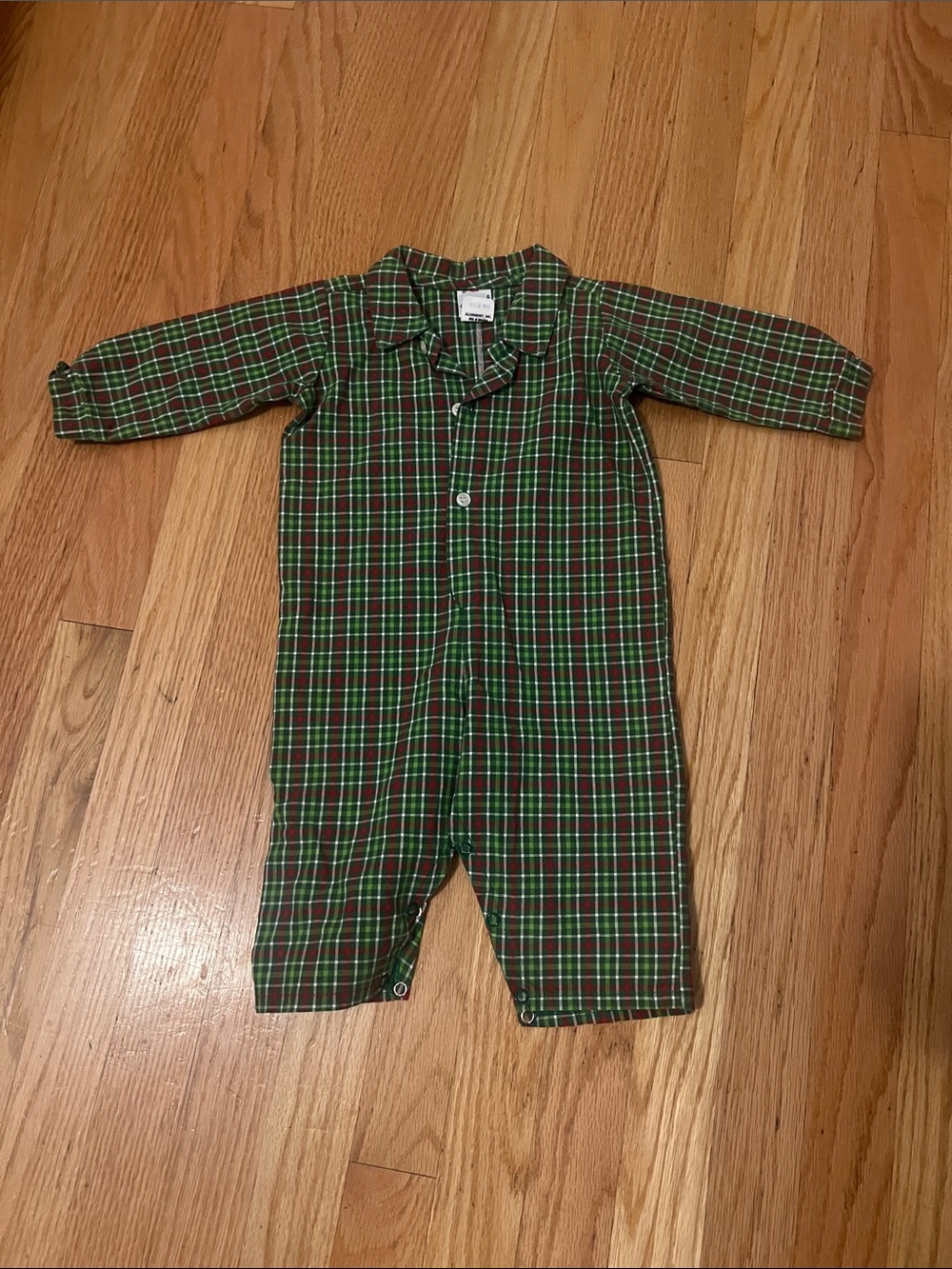 Christmas Green Plaid Kids One-Piece Bodysuit 100% Cotton Made in USA